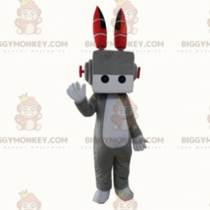 Gray and white robot BIGGYMONKEY™ mascot costume, robotic