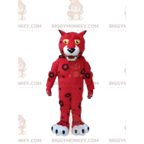 Röd och vit tiger BIGGYMONKEY™ maskotdräkt, röd kattdräkt -