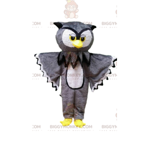 Costume da mascotte da gufo gigante grigio e bianco