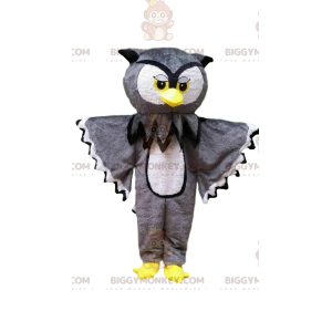 Costume de mascotte BIGGYMONKEY™ de hibou gris et blanc géant