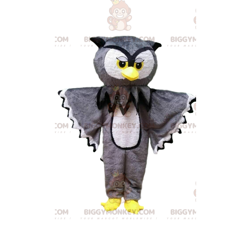 Disfraz de mascota BIGGYMONKEY™ de búho gris y blanco gigante