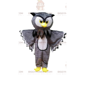 Costume de mascotte BIGGYMONKEY™ de hibou gris et blanc géant