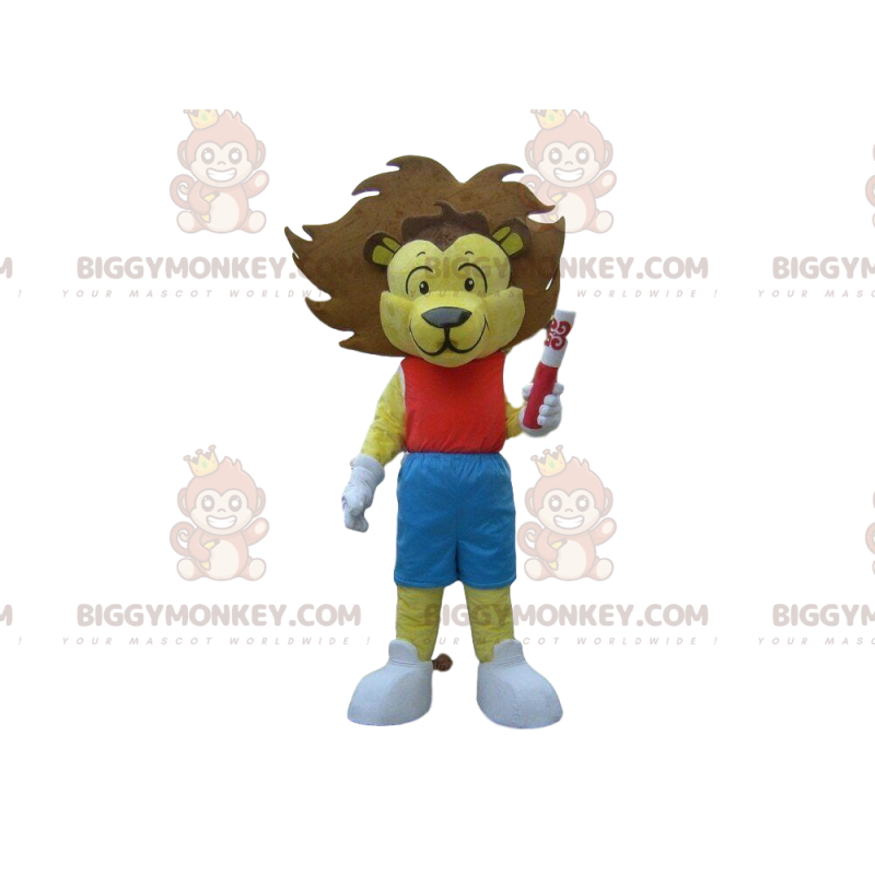 Costume de mascotte BIGGYMONKEY™ de lion jaune, costume de