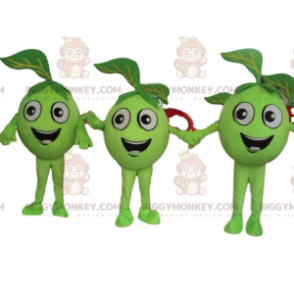 3 zelená jablka, maskot zeleného ovoce BIGGYMONKEY™, obří olivy