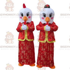 mascotte BIGGYMONKEY™ d'oiseaux blancs en tenues asiatiques
