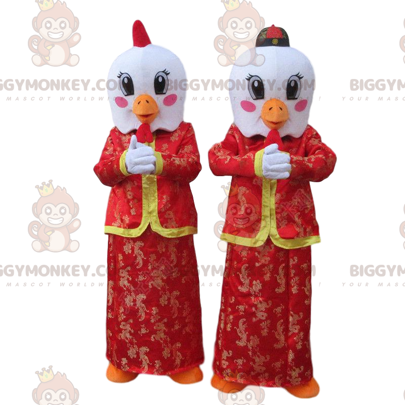 BIGGYMONKEY™s maskot av vita fåglar i röda asiatiska kläder -