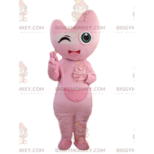 Pink character BIGGYMONKEY™ mascot costume, pink creature