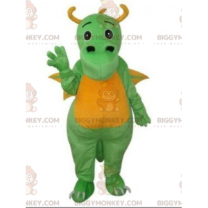 BIGGYMONKEY™ mascot costume green and yellow dragon, dinosaur