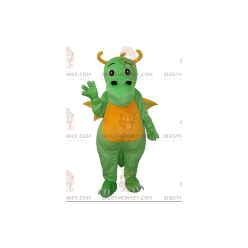 BIGGYMONKEY™ costume da mascotte drago verde e giallo, costume