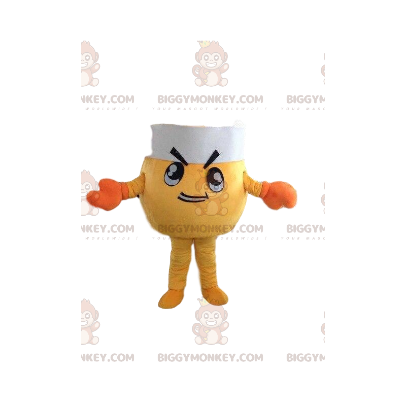 Yellow crab BIGGYMONKEY™ mascot costume with chef's hat, giant