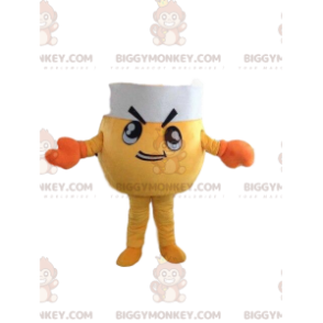 Yellow crab BIGGYMONKEY™ mascot costume with chef's hat, giant