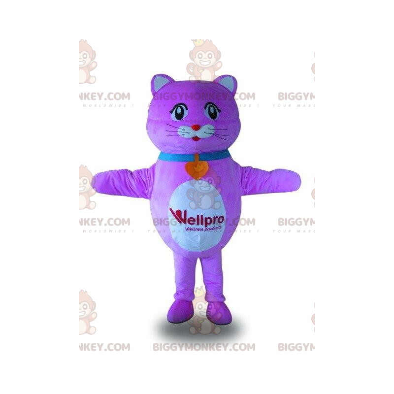 BIGGYMONKEY™ mascot costume purple and white cat, pink cat