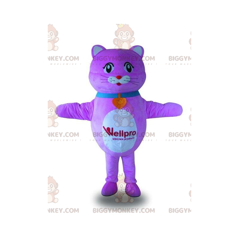 BIGGYMONKEY™ mascottekostuum paarse en witte kat, roze