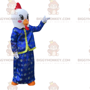 BIGGYMONKEY™ Mascot Costume Rooster, White Bird Asian Dress –