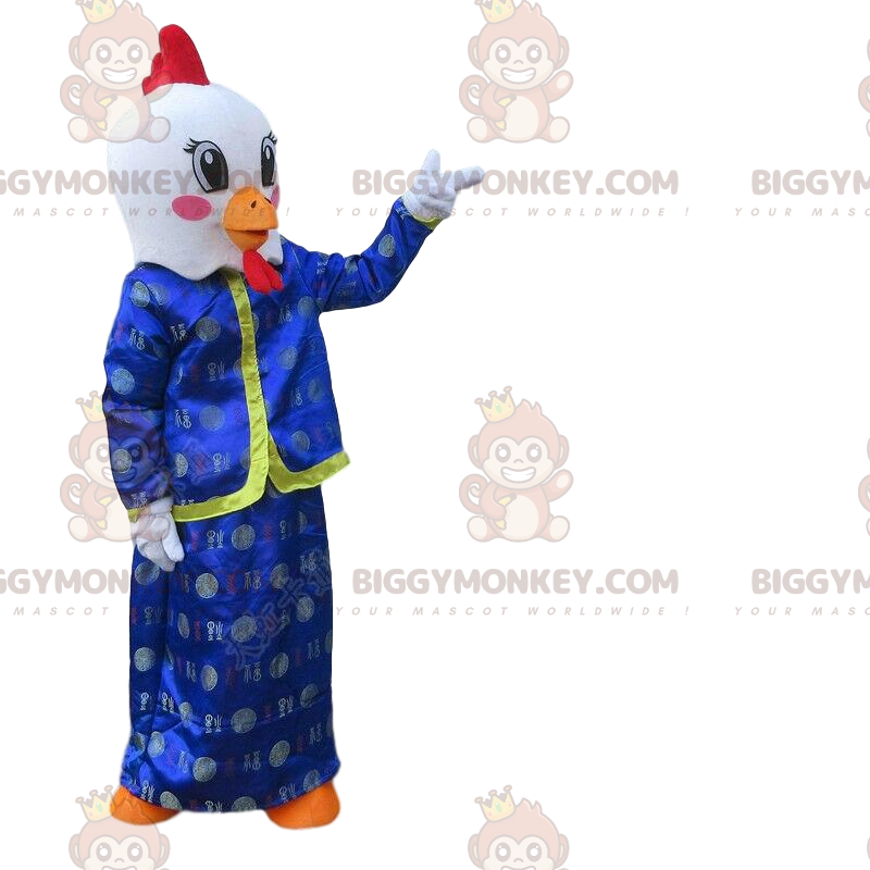 BIGGYMONKEY™ maskot kostume hane, hvid fugl asiatisk kjole -