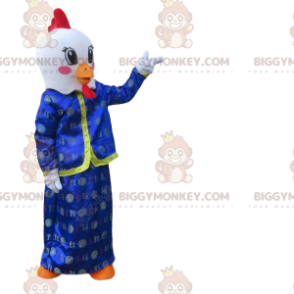 BIGGYMONKEY™ Mascot Costume Rooster, White Bird Asian Dress -