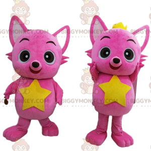 2 maskoti BIGGYMONKEY™ růžových koček, 2 kočky, 2 barevné lišky