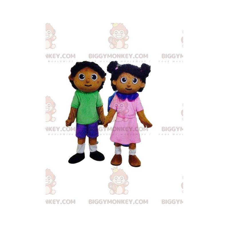 2 crianças mascote do BIGGYMONKEY™, bonecos, um menino e uma