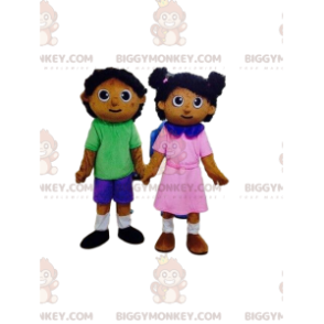 2 niños mascota de BIGGYMONKEY™, muñecos, un niño y una niña -