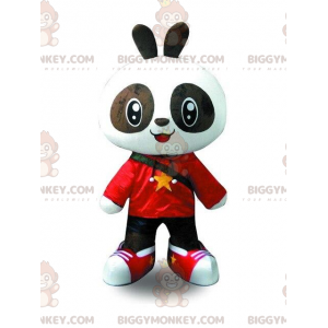Costume de mascotte BIGGYMONKEY™ de panda noir et blanc habillé