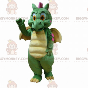 BIGGYMONKEY™ Maskottchenkostüm grüner und gelber Drache