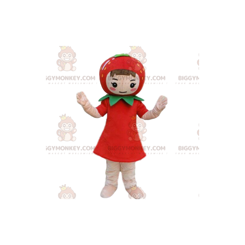 Girl BIGGYMONKEY™ mascot costume with a strawberry on her head
