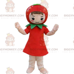 Kostým maskota dívky BIGGYMONKEY™ s jahodou na hlavě, kostým