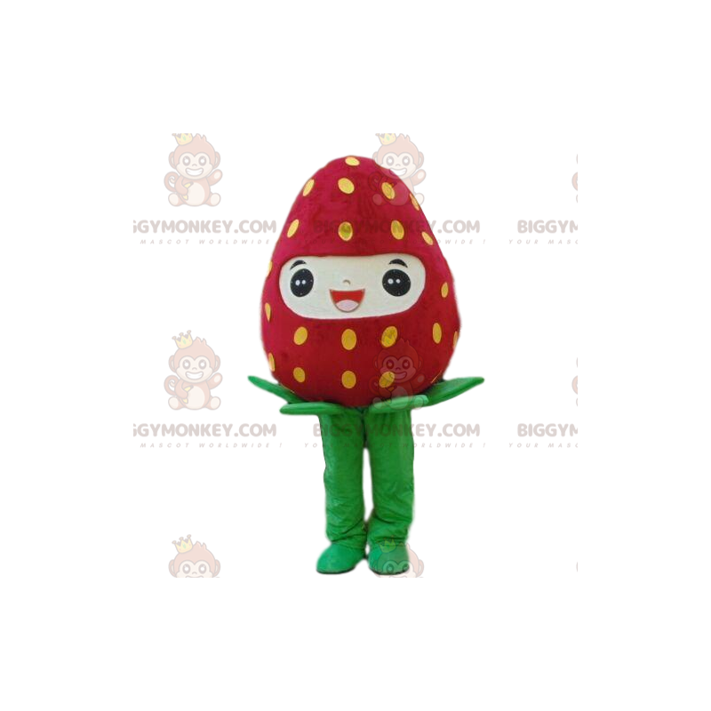 Giant Smiling Strawberry BIGGYMONKEY™ Mascot Costume, Red Fruit