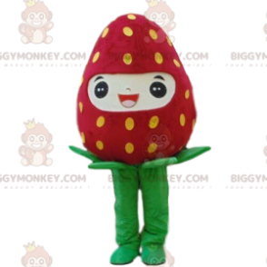 Fantasia de mascote BIGGYMONKEY™ de morango sorridente gigante