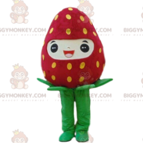 Giant Smiling Strawberry BIGGYMONKEY™ Mascot Costume, Red Fruit
