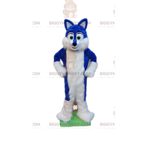 Μπλε και άσπρη στολή μασκότ BIGGYMONKEY™, γούνινο σκύλο -