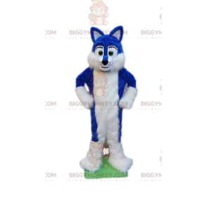 Blau-weißer Hund BIGGYMONKEY™ Maskottchenkostüm, pelziges
