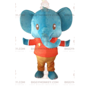 BIGGYMONKEY™ Μπλε ελέφαντας, γιγαντιαία, πολύχρωμη στολή μασκότ