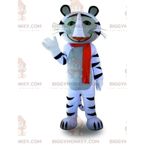 BIGGYMONKEY™ maskotkostume af hvid og sort tiger, kattekostume