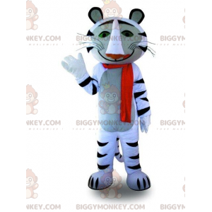 Traje de mascote BIGGYMONKEY™ de tigre branco e preto, traje