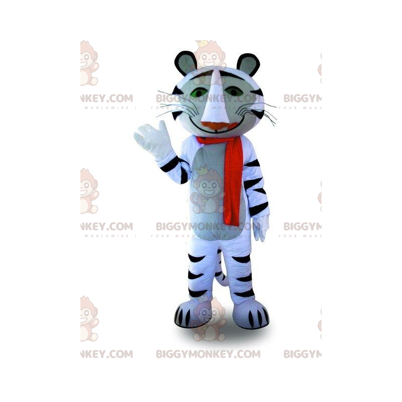 BIGGYMONKEY™ Maskottchenkostüm aus weißem und schwarzem Tiger