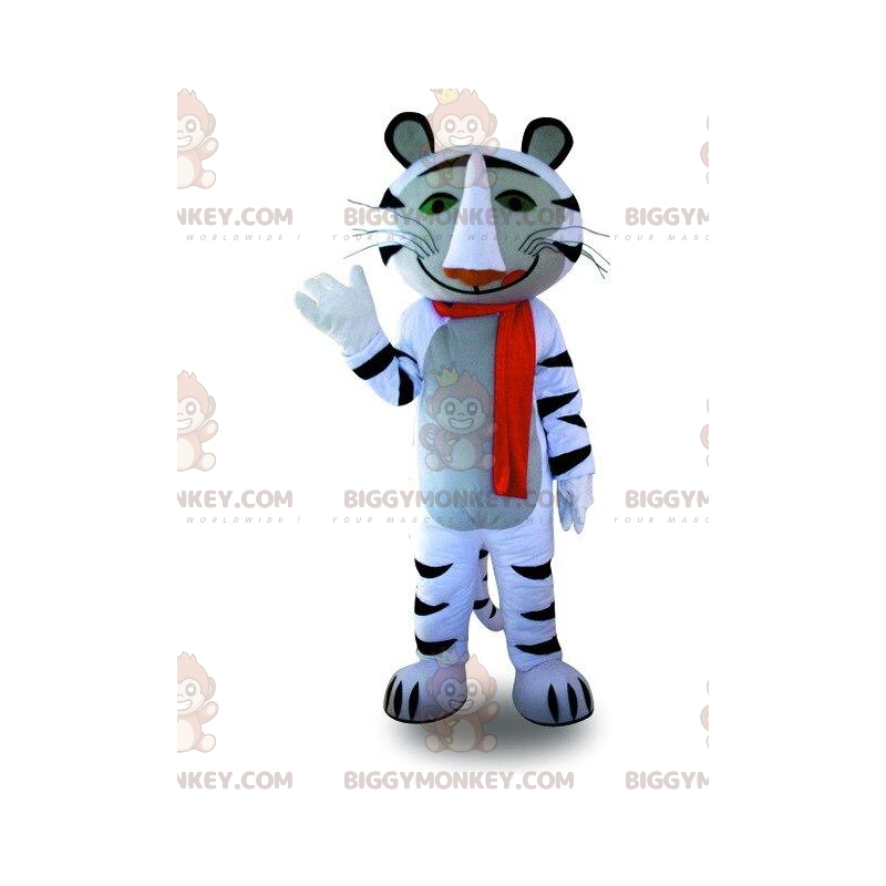 Traje de mascote BIGGYMONKEY™ de tigre branco e preto, traje