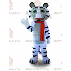 Traje de mascote BIGGYMONKEY™ de tigre branco e preto, traje
