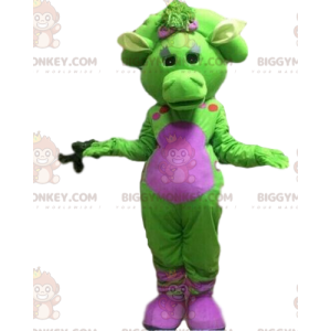 BIGGYMONKEY™ mascottekostuum groene en roze draak, kleurrijk