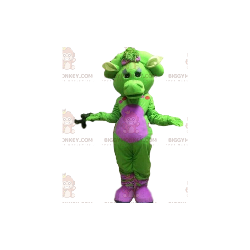 Costume de mascotte BIGGYMONKEY™ de dragon vert et rose