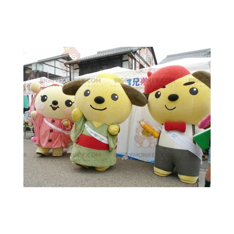 3 BIGGYMONKEY™s japanisches Zeichentrick-Teddybär-Maskottchen -