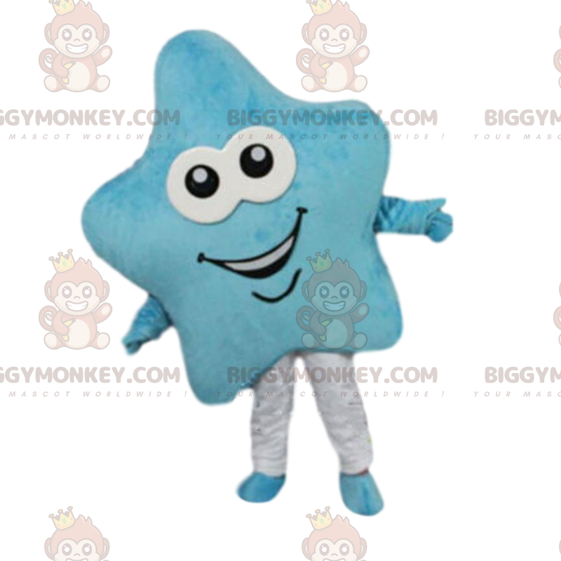 Blauwe ster BIGGYMONKEY™ mascottekostuum, lachende sterkostuum