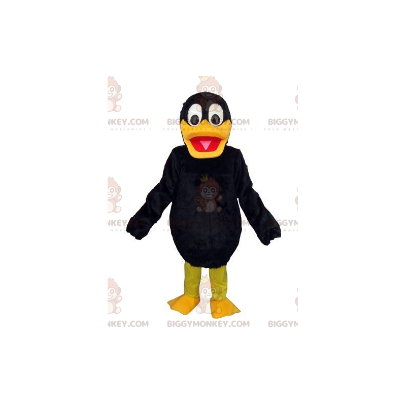 Traje de mascote BIGGYMONKEY™ pato preto e amarelo, traje de