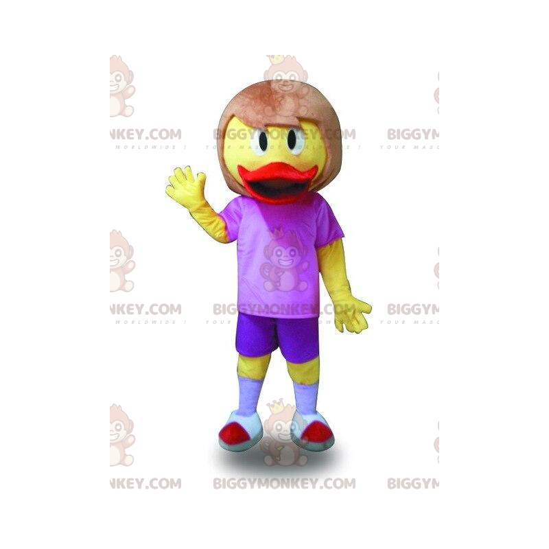 Costume de mascotte BIGGYMONKEY™ de canard avec des cheveux.