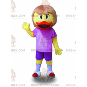 Costume de mascotte BIGGYMONKEY™ de canard avec des cheveux.