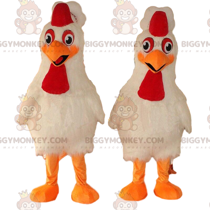 2 BIGGYMONKEY™s mascot giant hens, white chicken costumes -