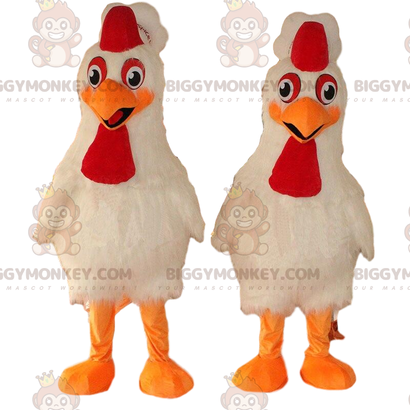 2 gallinas gigantes mascota de BIGGYMONKEY™, disfraces de pollo