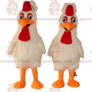 2 BIGGYMONKEY™s gigantiske maskothøner, hvide kyllingekostumer