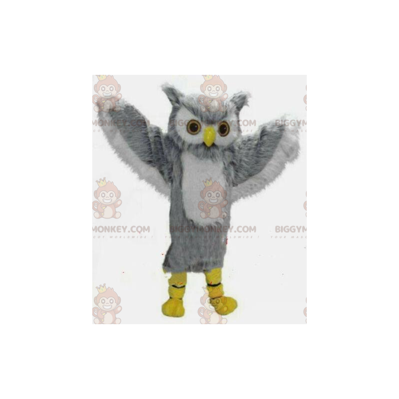 Costume de mascotte BIGGYMONKEY™ de hibou gris et blanc géant