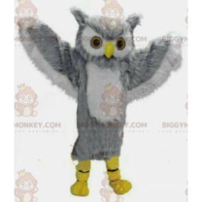 Costume de mascotte BIGGYMONKEY™ de hibou gris et blanc géant